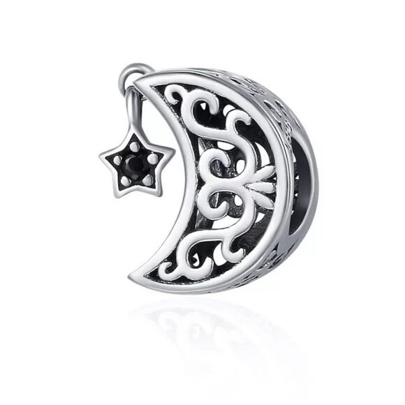 925 Silver Moon & Star Charm - Picture 1 of 8